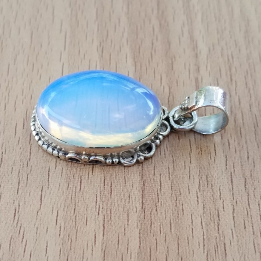 **SOLD** 925 Sterling Silver Large Opalite Pendant - Picture 2 of 6